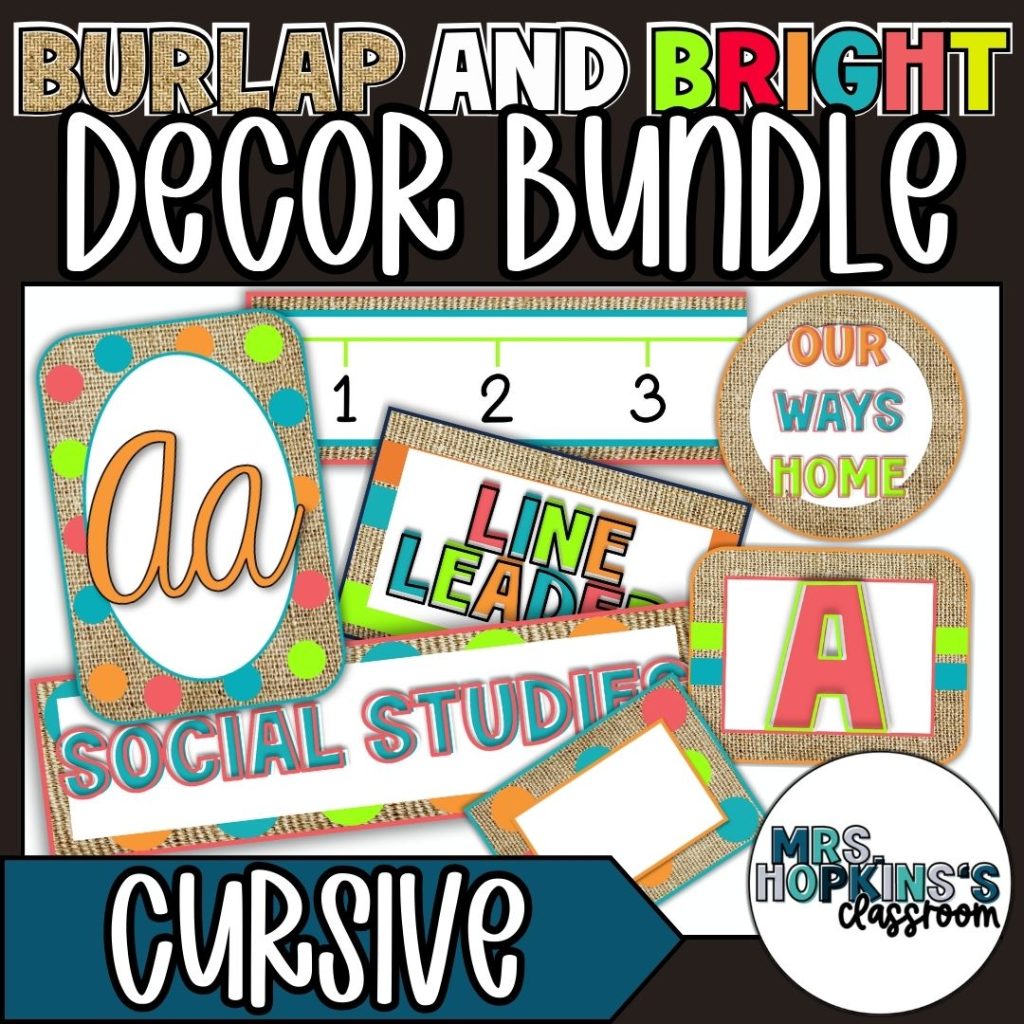 Burlap and Bright Cursive Decor