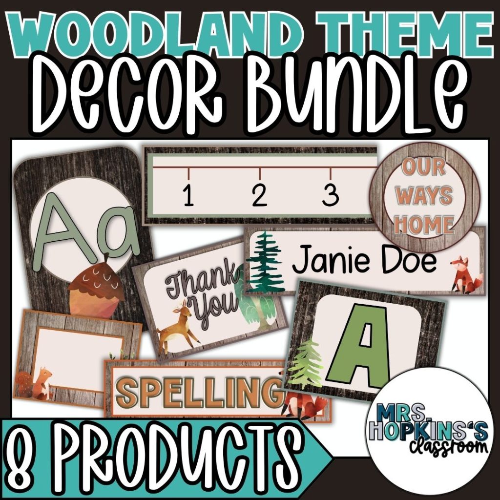 Woodland Theme Classroom Decor Bundle Cursive